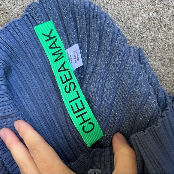 Chelsea Mak Blue Ribbed Button-Up Cardigan - Picture 7 of 9